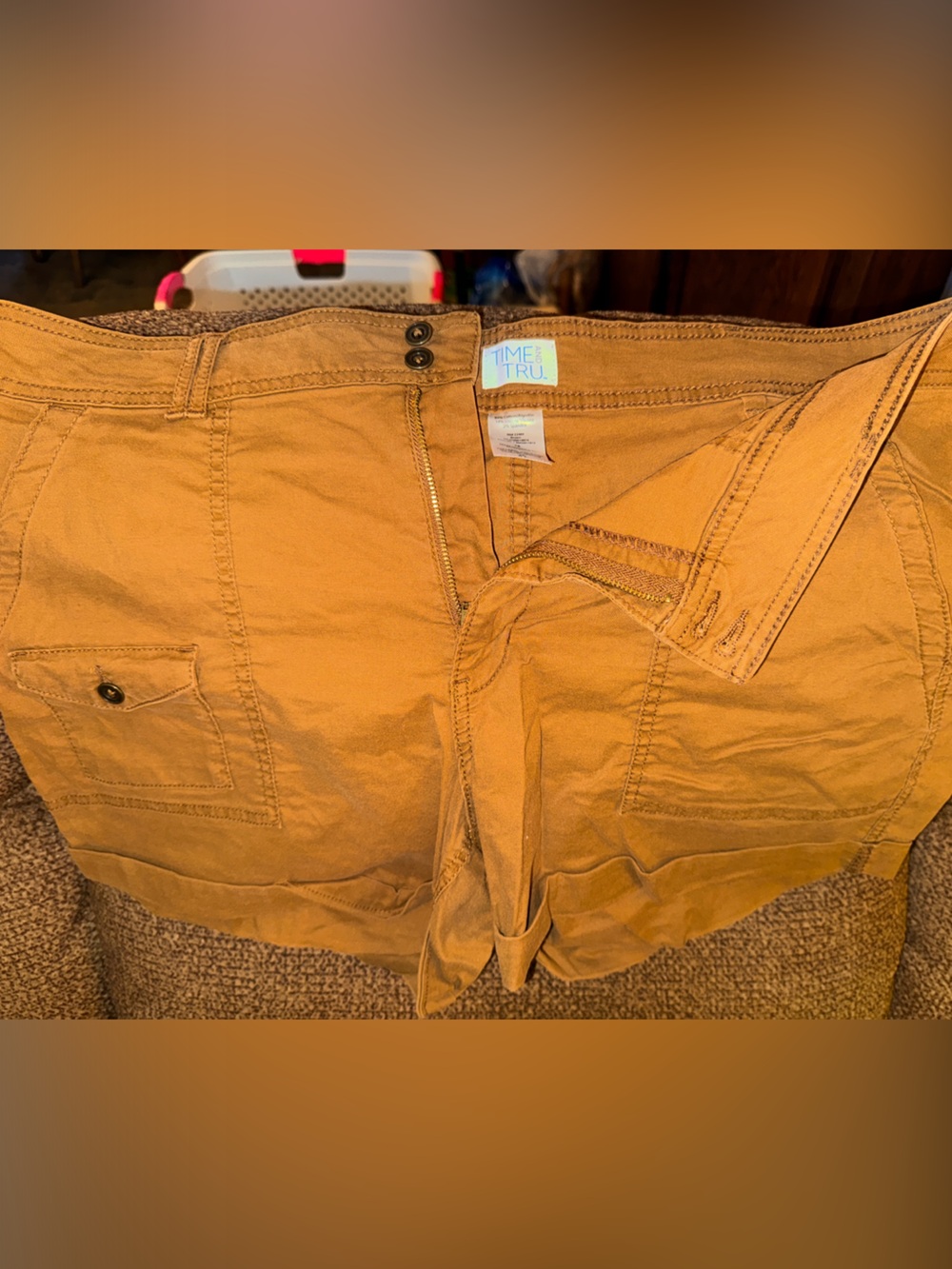 Time and Tru Women's Tan Cargo Shorts with Utility Pockets